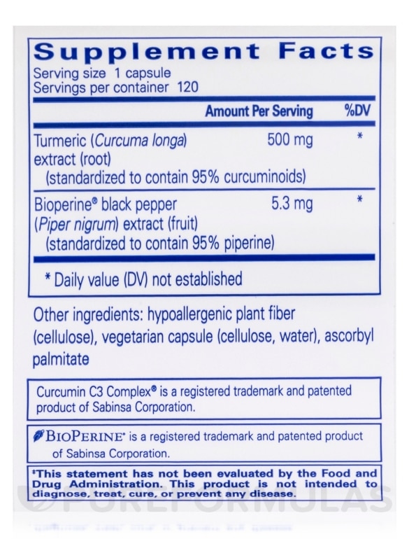 Curcumin 500 with Bioperine® - 120 Capsules - Alternate View 4