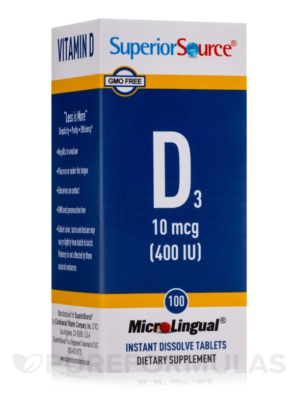 Vitamin D3 400 IU (as Cholecalciferol) - 100 MicroLingual® Tablets