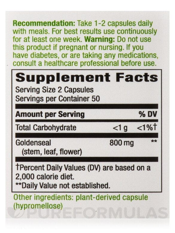 Goldenseal Herb - 100 Vegan Capsules - Alternate View 4