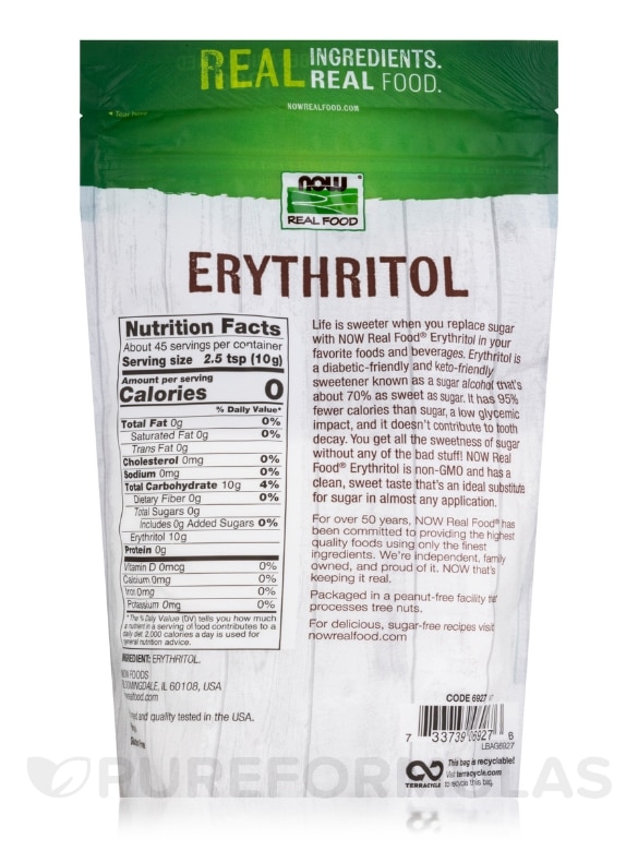 NOW Real Food® - Erythritol Natural Sweetener - 1 lb (454 Grams) - Alternate View 1