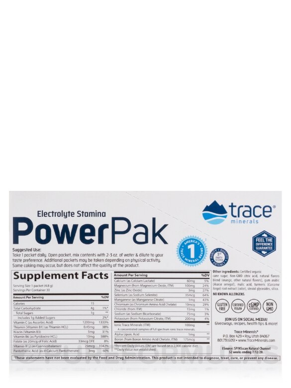 Electrolyte Stamina Power Pak, Orange Blast Flavor - 1 Box of 30 Single-serve Packets - Alternate View 6