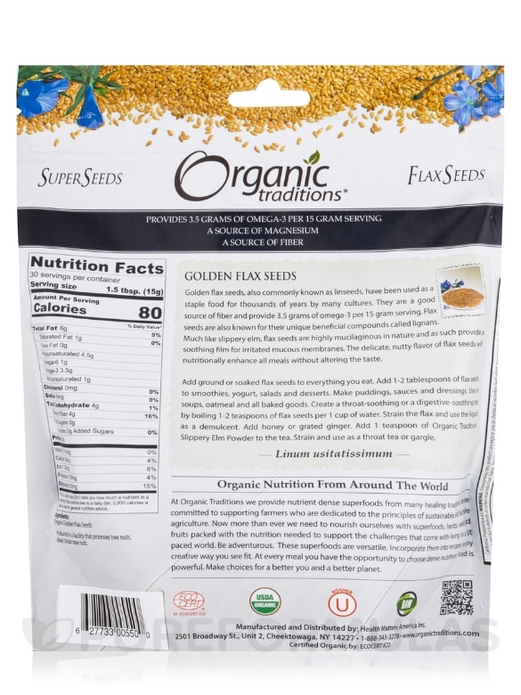 Golden Flax Seeds - 16 oz (454 Grams) - Alternate View 1