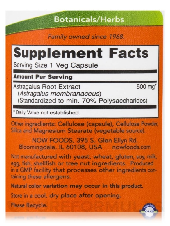 Astragalus Extract 500 mg - 90 Vegetarian Capsules - Alternate View 3