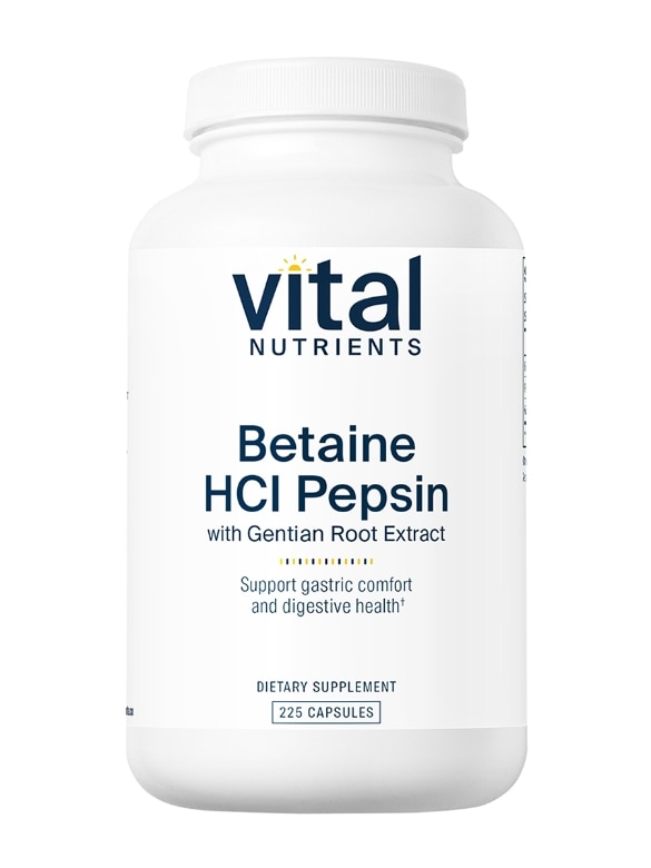 Betaine HCL Pepsin & Gentian Root Extract - 225 Capsules