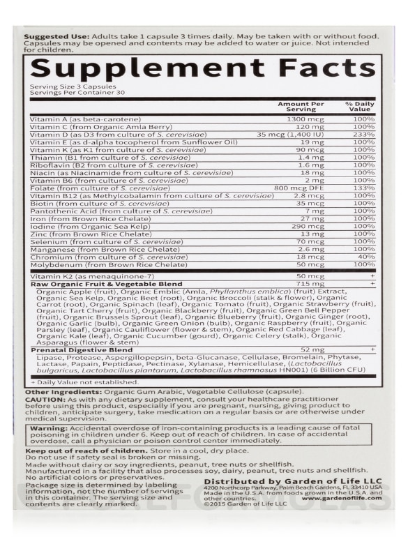 Vitamin Code® - Raw Prenatal - 90 Vegetarian Capsules - Alternate View 7