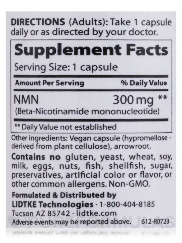 NMN (Beta-Nicotinamide mononucleotide) - 60 Vegan Capsules - Alternate View 3