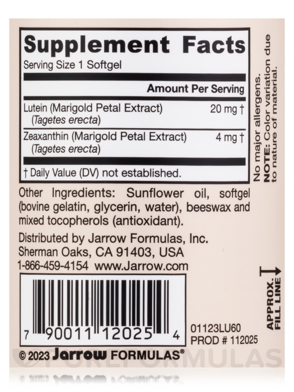 Lutein 20 mg (Zeaxanthin 4 mg) - 60 Softgels - Alternate View 3