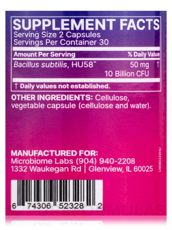 HU58™ - High Potency Bacillus Subtilis - 60 Capsules - Alternate View 3