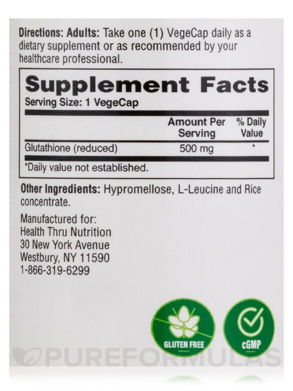 Glutathione (Reduced/Natural) 500 mg - 60 VegeCaps - Alternate View 3