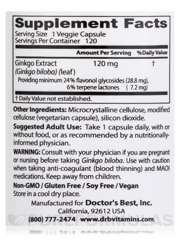 Extra Strength Ginkgo 120 mg - 120 Veggie Capsules - Alternate View 3