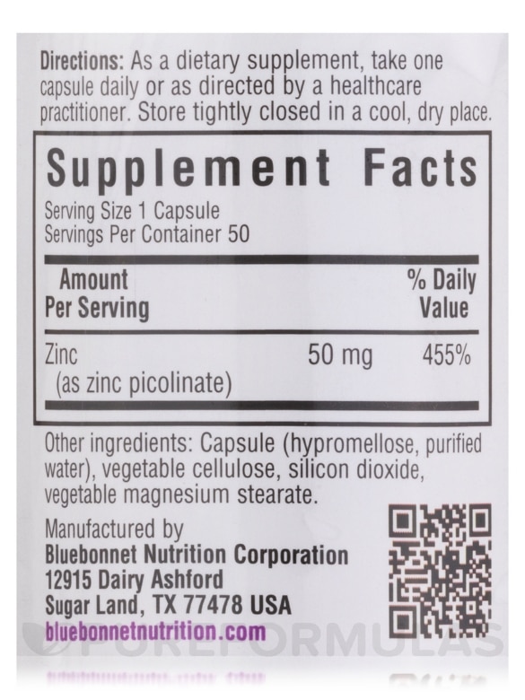 Zinc Picolinate 50 mg - 50 Vegetable Capsules - Alternate View 3