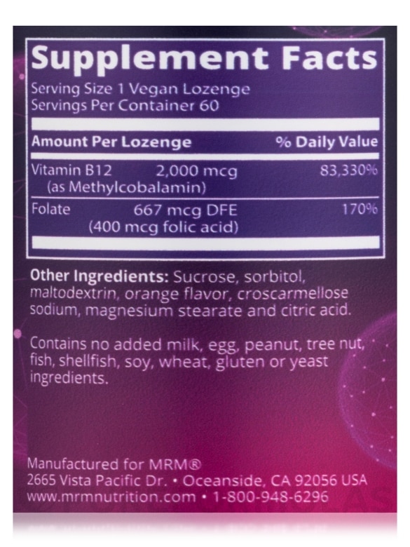 Vitamin B-12 (Methylcobalamin 2000 mcg) - 60 Sublingual Lozenges - Alternate View 4