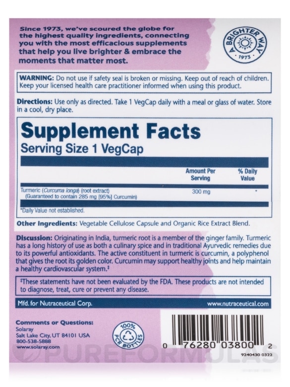 Turmeric Root Extract 300 mg - 60 VegCaps - Alternate View 3