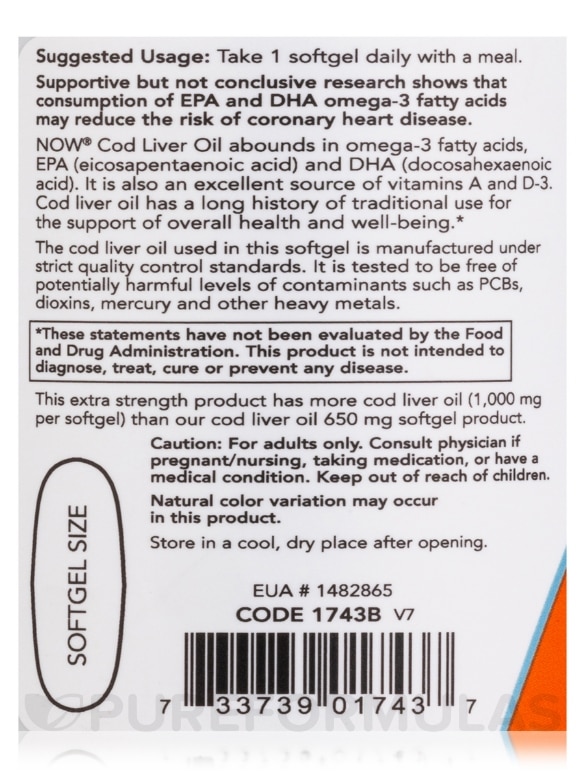 Cod Liver Oil Extra Strength 1,000 mg - 90 Softgels - Alternate View 4