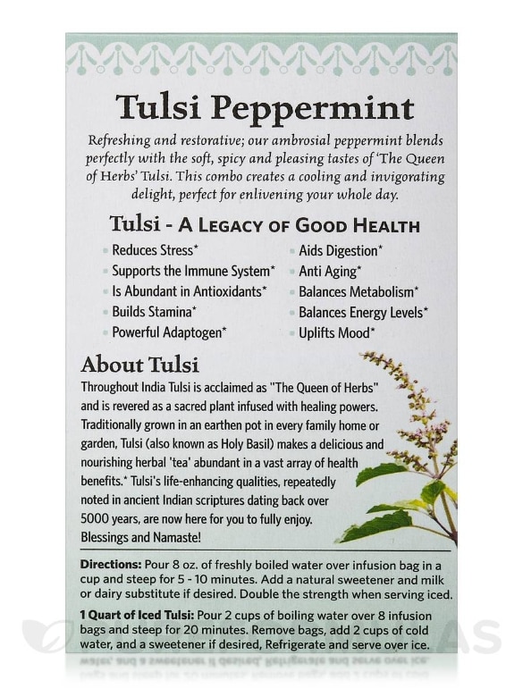 Tulsi Peppermint Tea - 18 Bags (1.08 oz / 30.6 Grams) - Alternate View 3