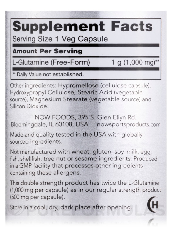 NOW® Sports - L-Glutamine 1000 mg - 120 Veg Capsules - Alternate View 3