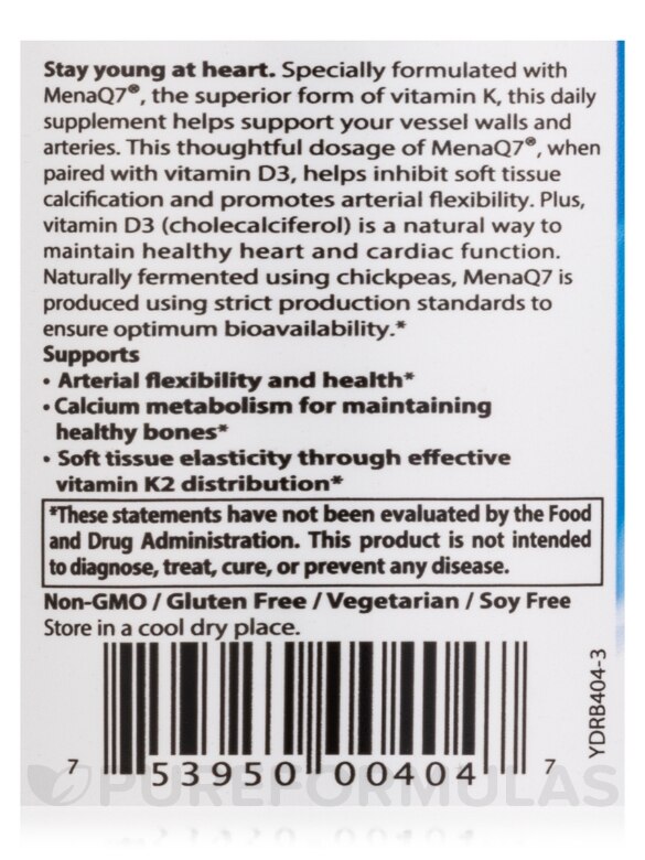 Natural Vitamin K2 with MK-7 MenaQ7® plus D3 - 60 Veggie Capsules - Alternate View 4