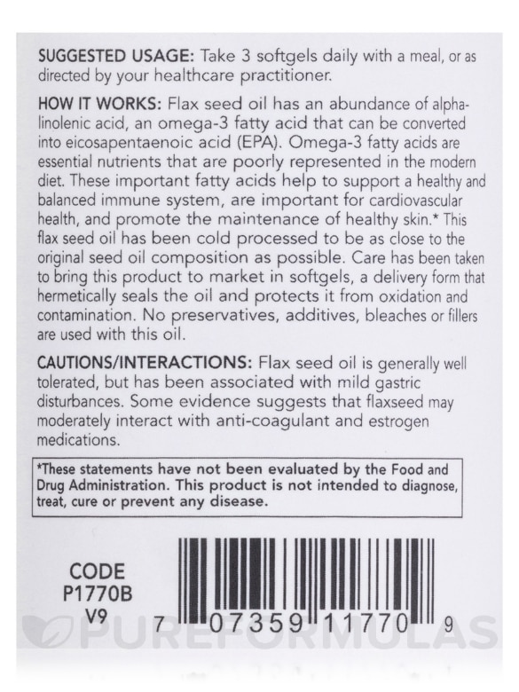 Flax Seed Oil 1000 mg - 120 Softgels - Alternate View 4
