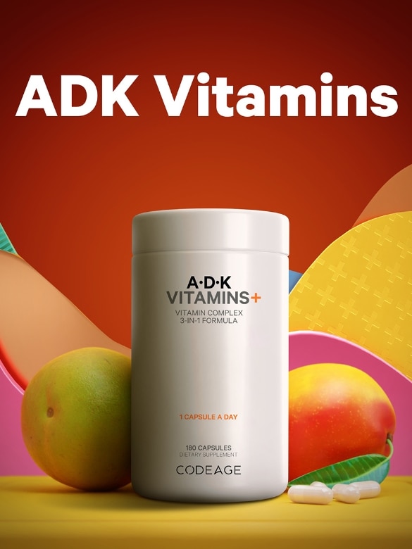 Codeage ADK Vitamin Supplement, Vitamins A, D3 5000 IU, K1 & K2 (MK4 & MK7) - 180 Vegetarian Capsules - Alternate View 2