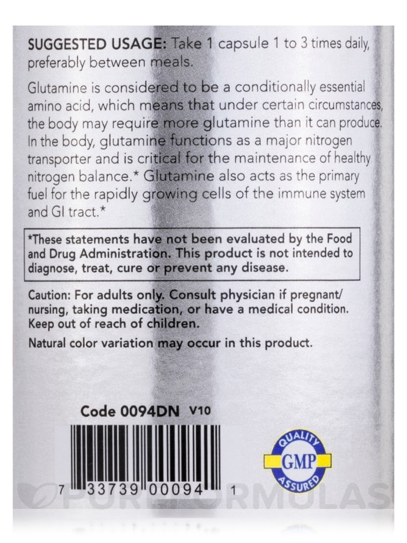 NOW® Sports - L-Glutamine 1000 mg - 120 Veg Capsules - Alternate View 4