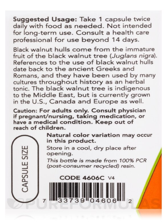 Black Walnut Hulls 500 mg - 100 Capsules - Alternate View 4