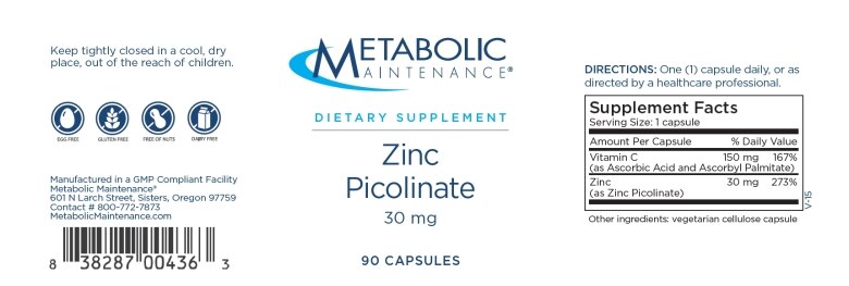 Zinc Picolinate 30 mg - 90 Capsules - Alternate View 1