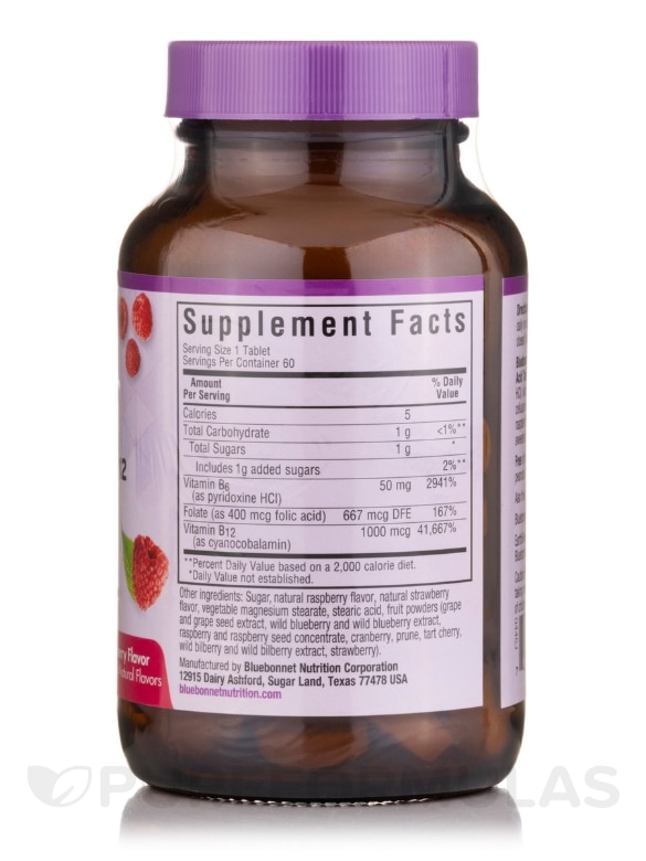 EarthSweet® Vitamin B6, B12 Plus Folic Acid, Raspberry Flavor - 60 Chewable Tablets - Alternate View 1