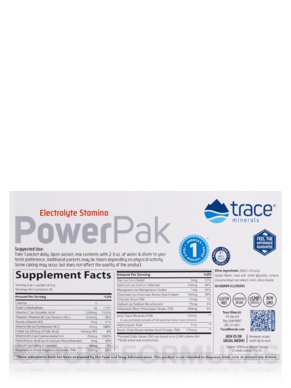 Sugar Free Electrolyte Stamina Power Pak, Citrus Flavor - 1 Box of 30 Single-serve Packets - Alternate View 6