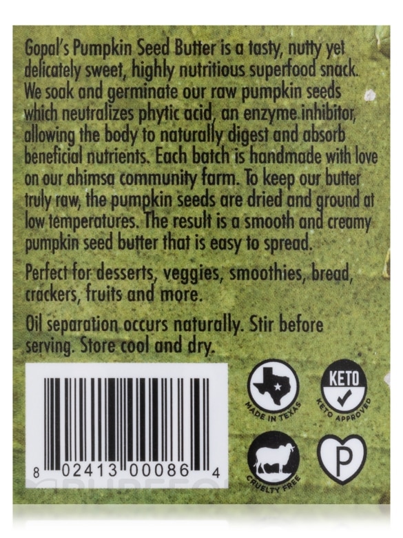 Sprouted Organic Raw Pumpkin Seed Butter, Salted - 8 oz (228 Grams) - Alternate View 6