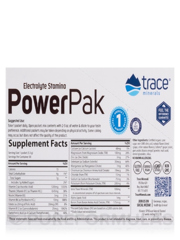 Electrolyte Stamina Power Pak, Concord Grape Flavor - 1 Box of 30 Single-serve Packets - Alternate View 8