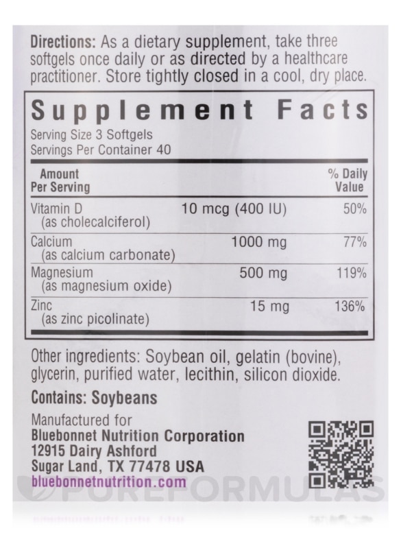 Calcium Magnesium Zinc Plus Vitamin D3 - 120 Softgels - Alternate View 3