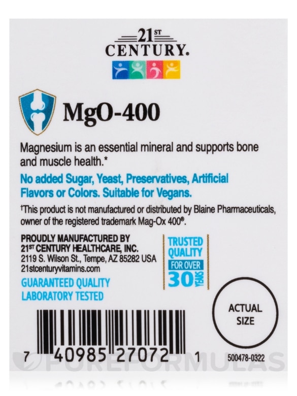 MgO 400 mg - 90 Tablets - Alternate View 5