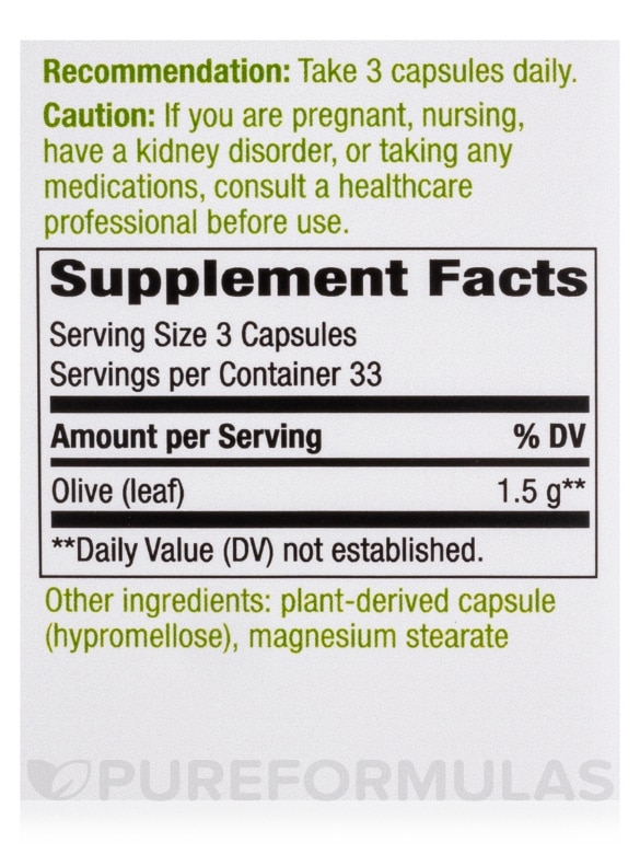 Olive Leaf - 100 Vegan Capsules - Alternate View 4