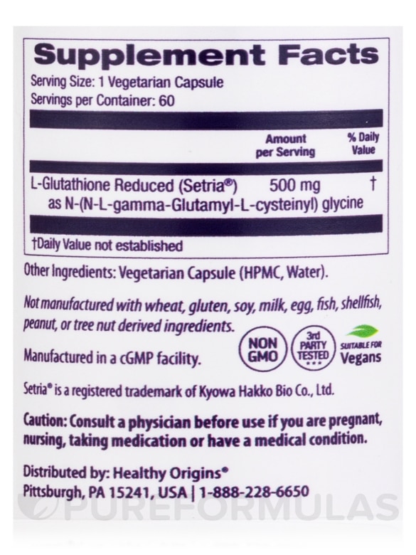 L-Glutathione Reduced 500 mg - 60 Veggie Capsules - Alternate View 3