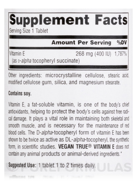 Vegan True™ Vitamin E d-Alpha Tocopheryl Succinate 400 IU - 50 Tablets - Alternate View 3