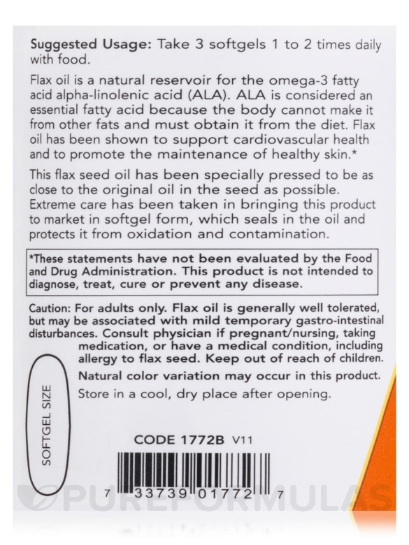Flax Oil 1000 mg - 250 Softgels - Alternate View 4