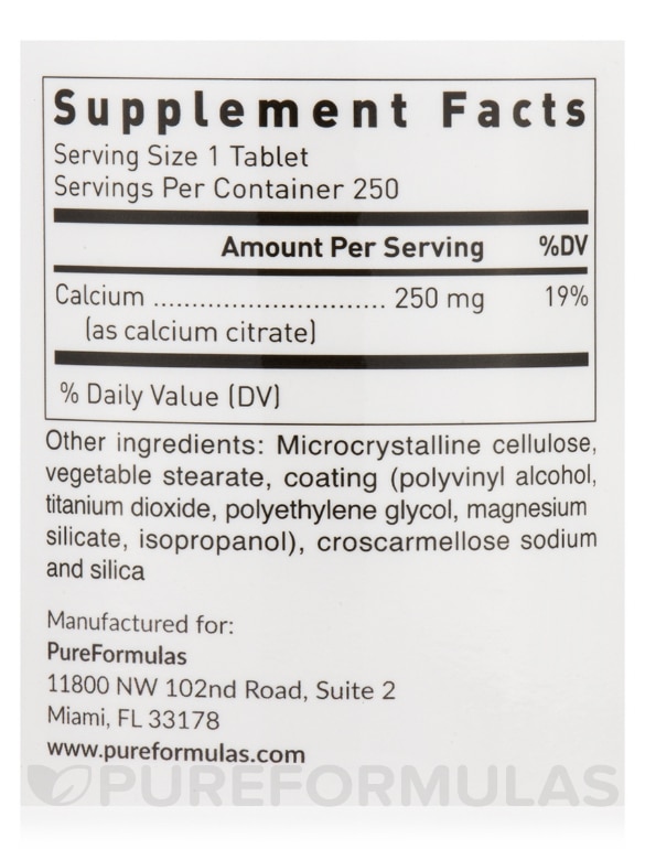 Calcium Citrate - 250 Tablets - Alternate View 5