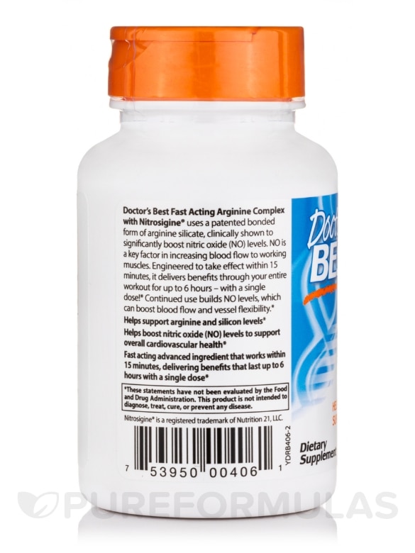 Fast Acting Arginine Complex with Nitrosigine® 750 mg - 60 Tablets - Alternate View 2
