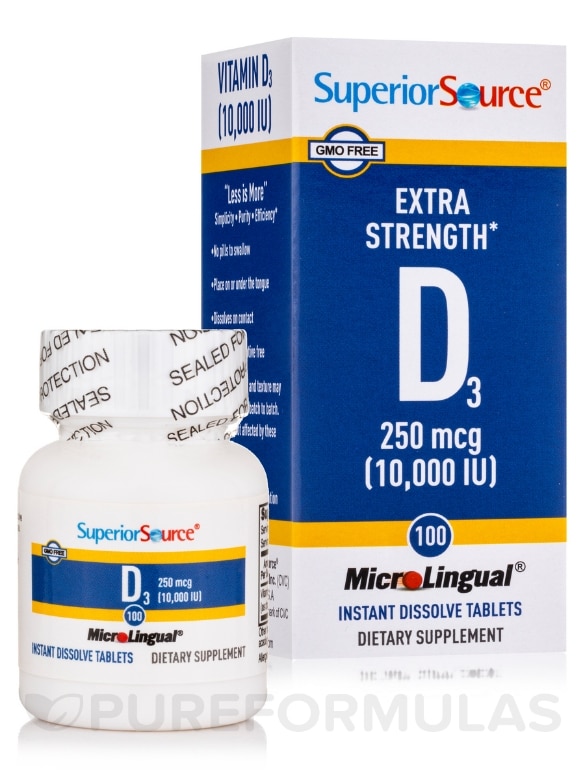 Vitamin D3 10000 IU - Extra Strength - 100 MicroLingual® Tablets - Alternate View 1