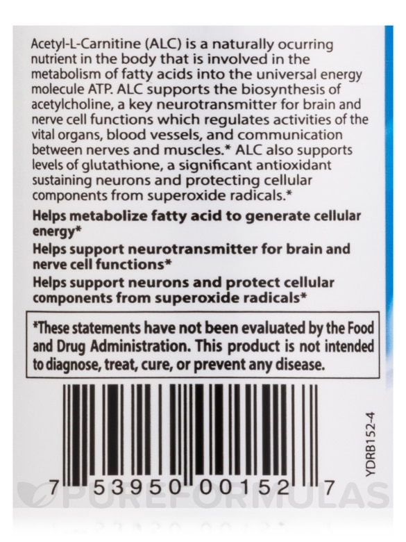 Acetyl-L-Carnitine 500 mg with Biosint™ - 120 Veggie Capsules - Alternate View 4