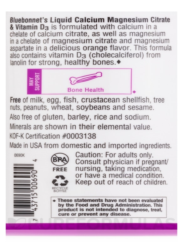 Liquid Calcium Magnesium Citrate Plus Vitamin D3, Orange Flavor (Milk-Free) - 16 fl. oz (472 ml) - Alternate View 4