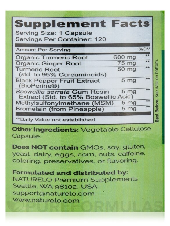 Turmeric & Ginger Extract with BioPerine® - 120 Vegetarian Capsules - Alternate View 4
