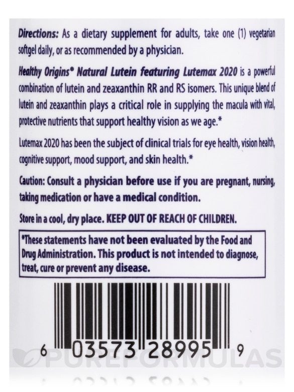 Lutein 20 mg featuring Lutemax® 2020 - 60 Veggie Softgels - Alternate View 4