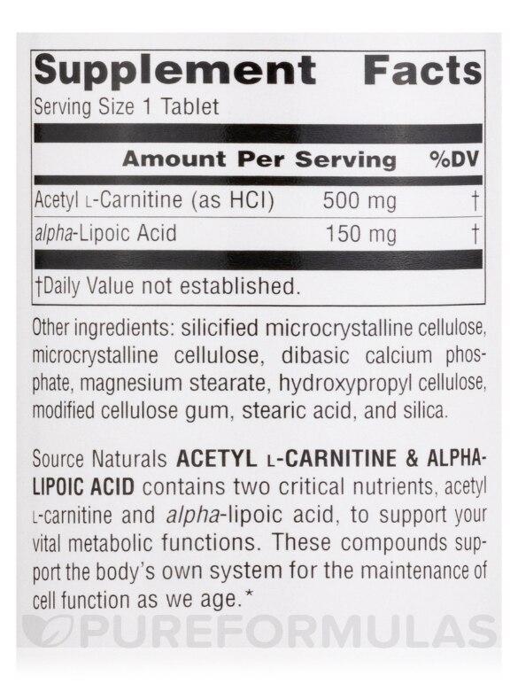 Acetyl L-Carnitine & Alpha-Lipoic Acid - 120 Tablets - Alternate View 4