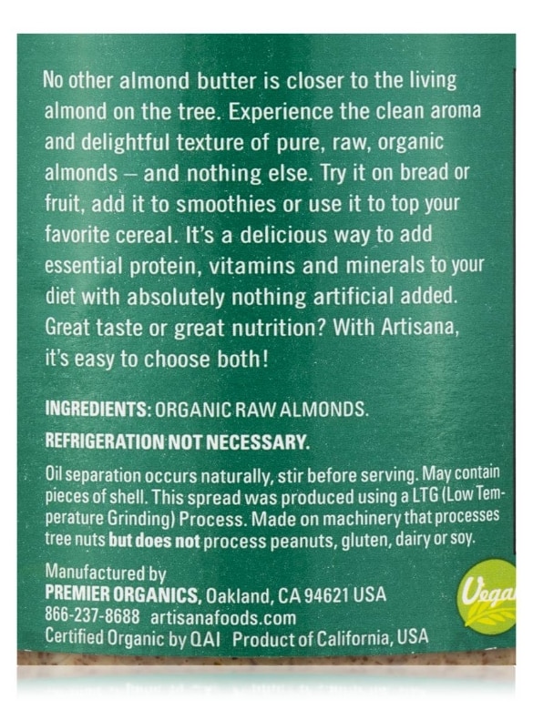 Organic Raw Almond Nut Butter - 14 oz (397 Grams) - Alternate View 4