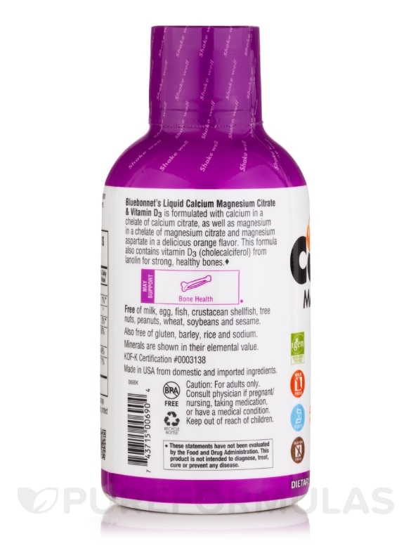 Liquid Calcium Magnesium Citrate Plus Vitamin D3, Orange Flavor (Milk-Free) - 16 fl. oz (472 ml) - Alternate View 2