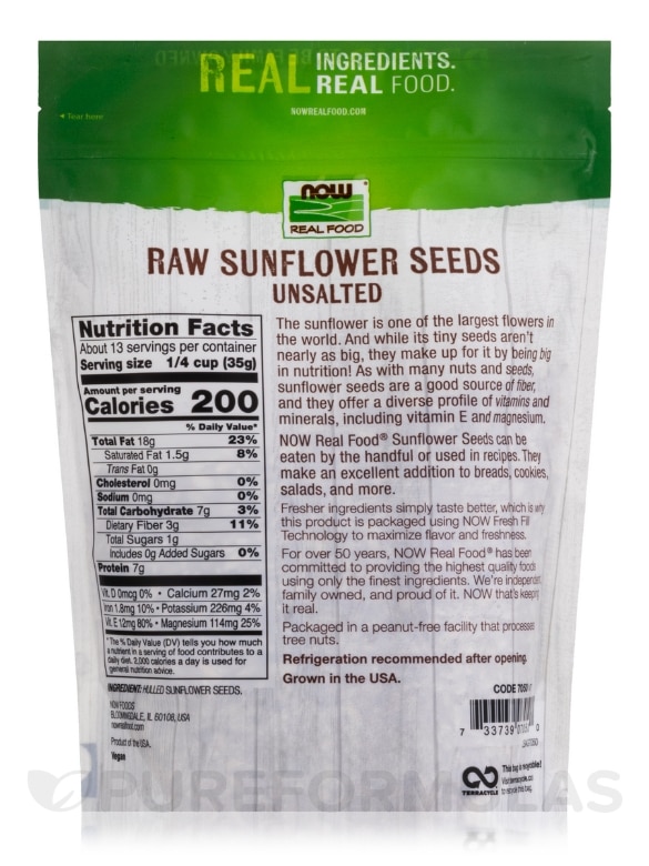 NOW Real Food® - Raw Sunflower Seeds, Unsalted - 16 oz (454 Grams) - Alternate View 1