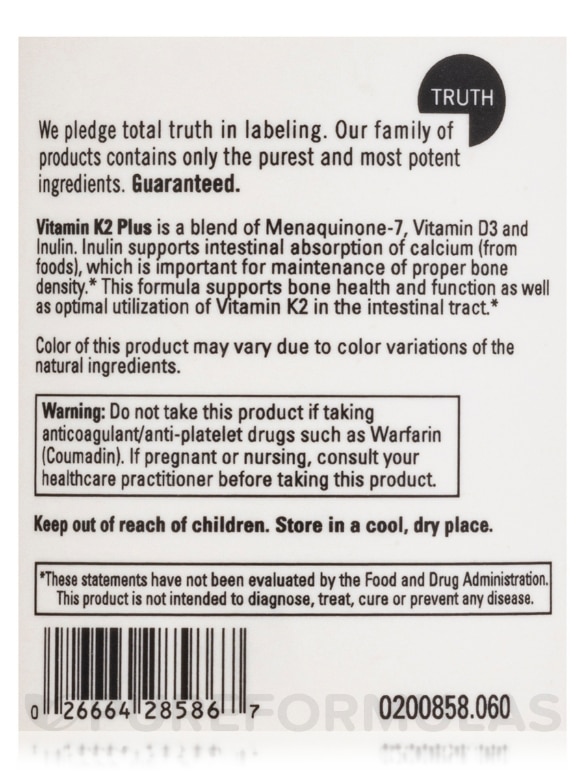 Vitamin K2 Plus (Menaquinone-7) - 60 Capsules - Alternate View 4
