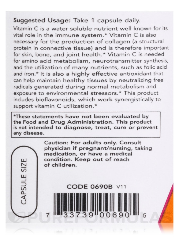 C-1000 with 100 mg of Bioflavonoids - 100 Veg Capsules - Alternate View 4
