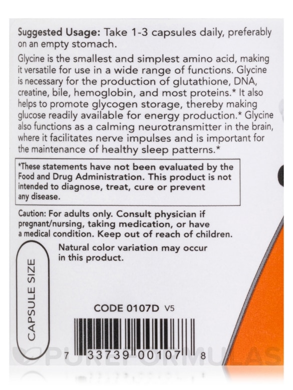 Glycine 1000 mg - 100 Veg Capsules - Alternate View 4